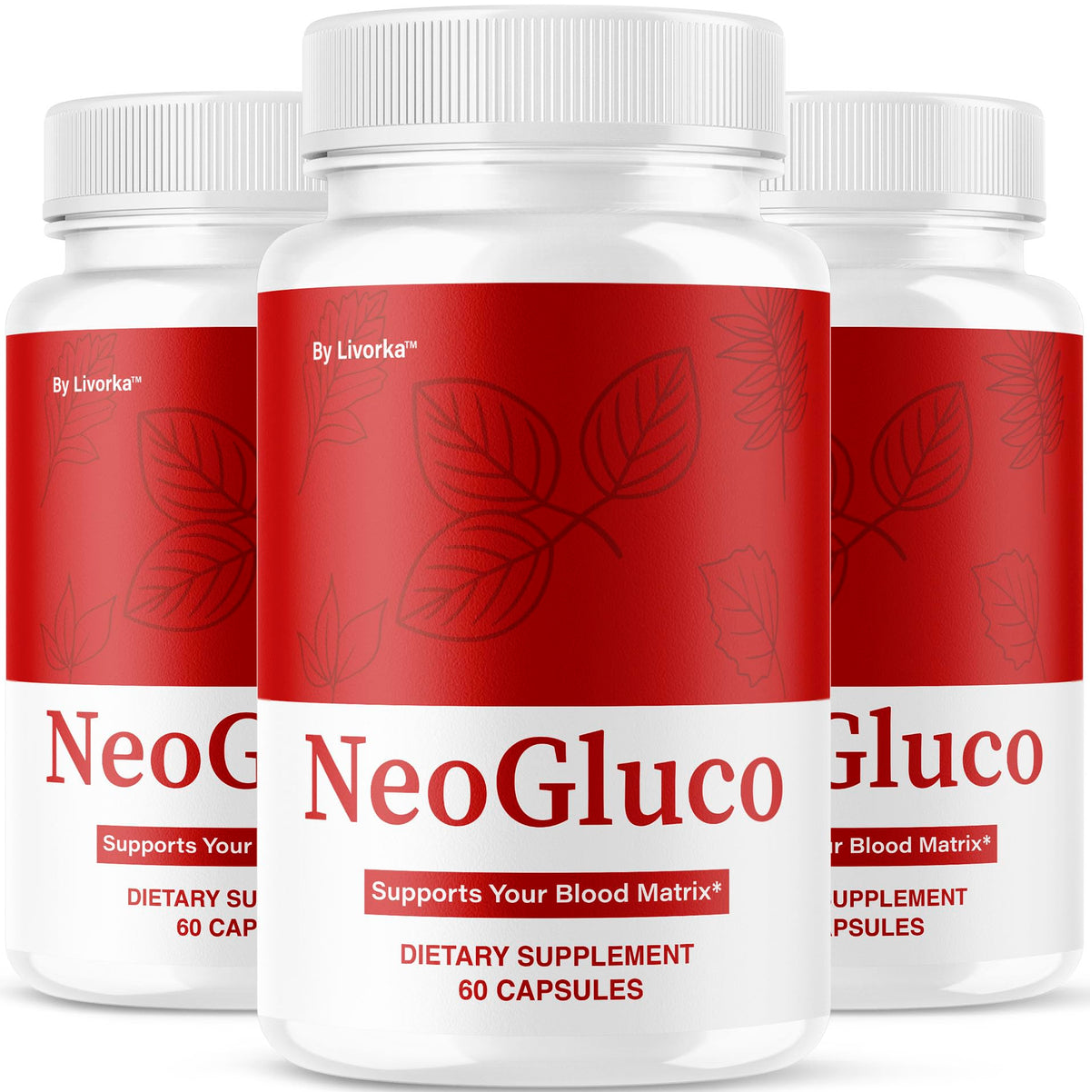 Front hero image of the 3-pack Neo Gluco bottles