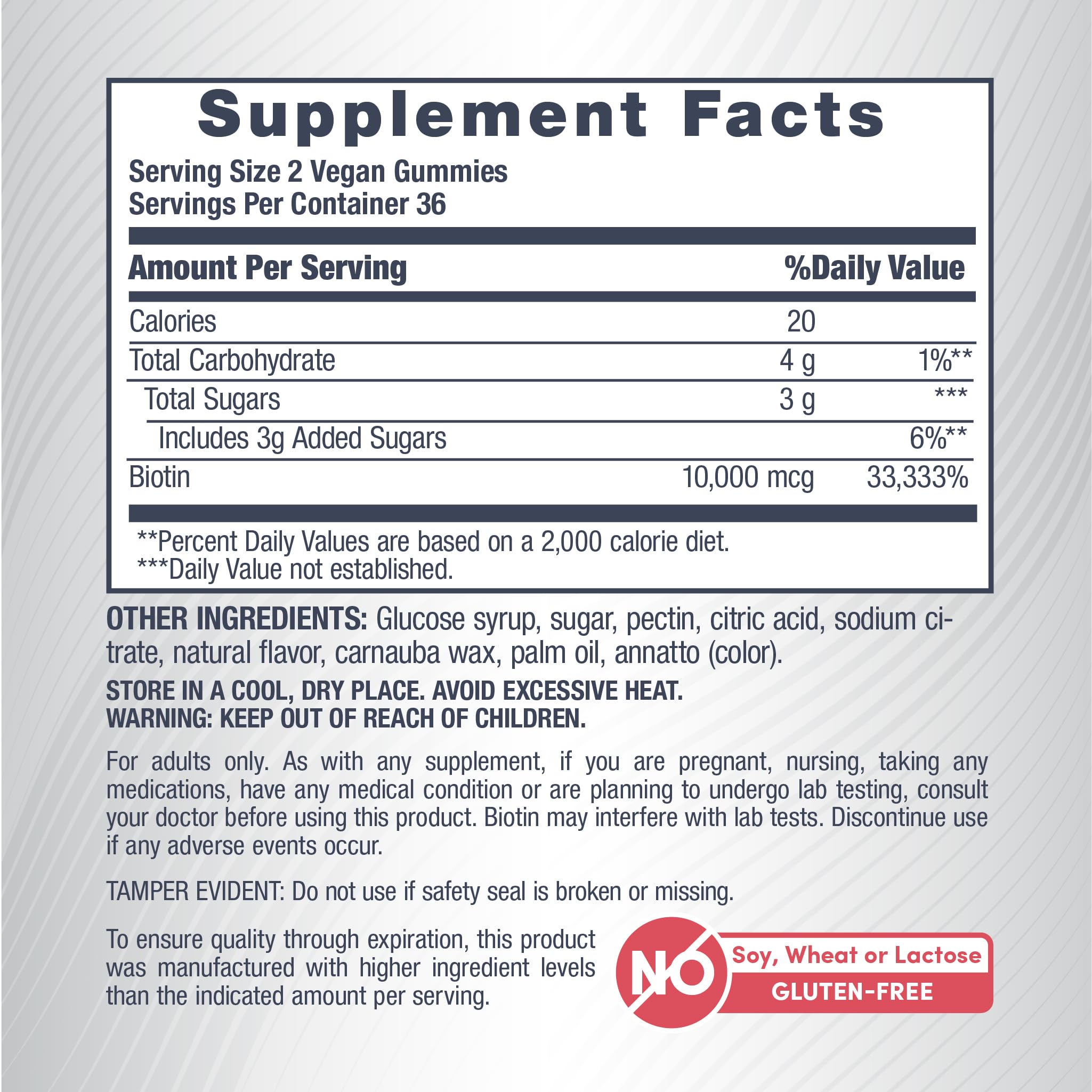 Nutrition facts for NeoCell Biotin 10000mcg Gummies