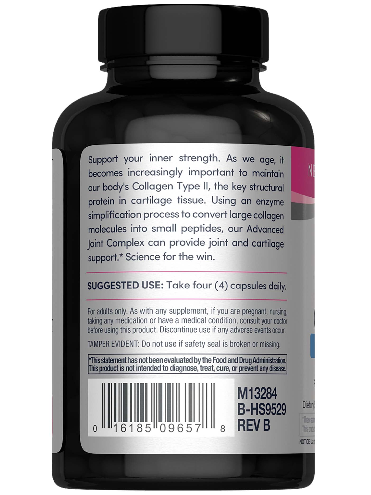 Ingredients panel highlighting collagen type 2 and hyaluronic acid