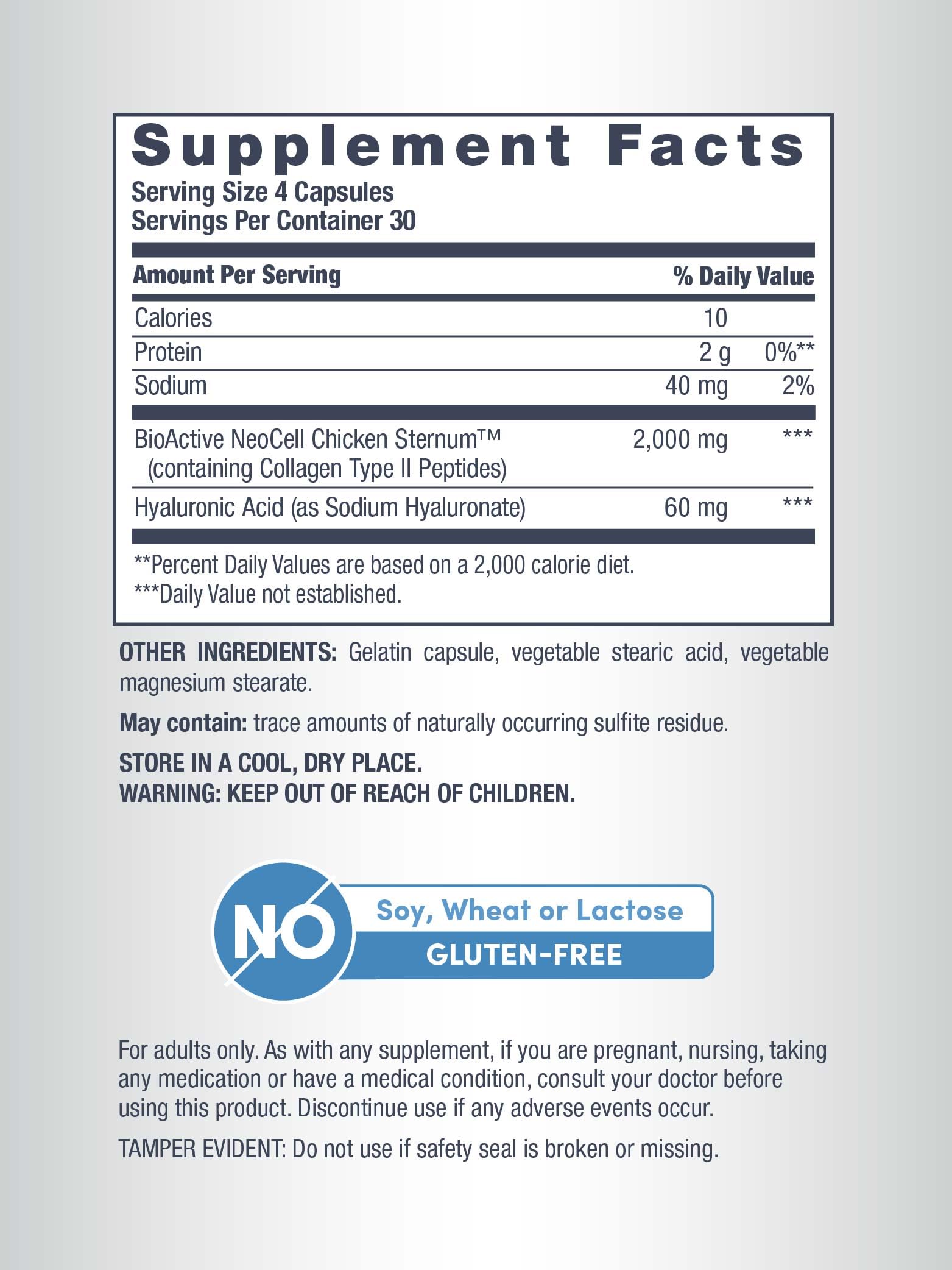 Glucosamine and chondroitin ingredients included in the formula