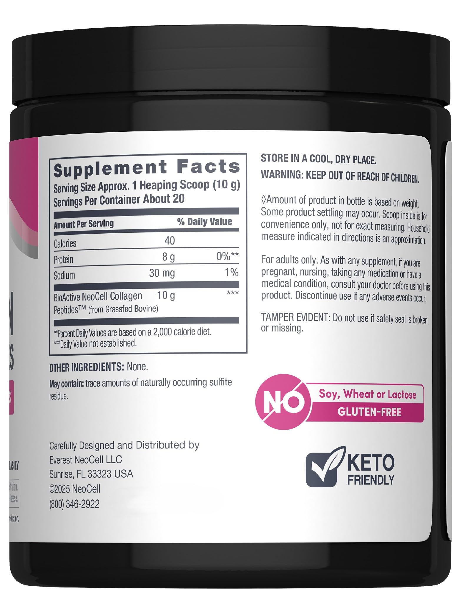 Back of label showing nutrition facts and certifications