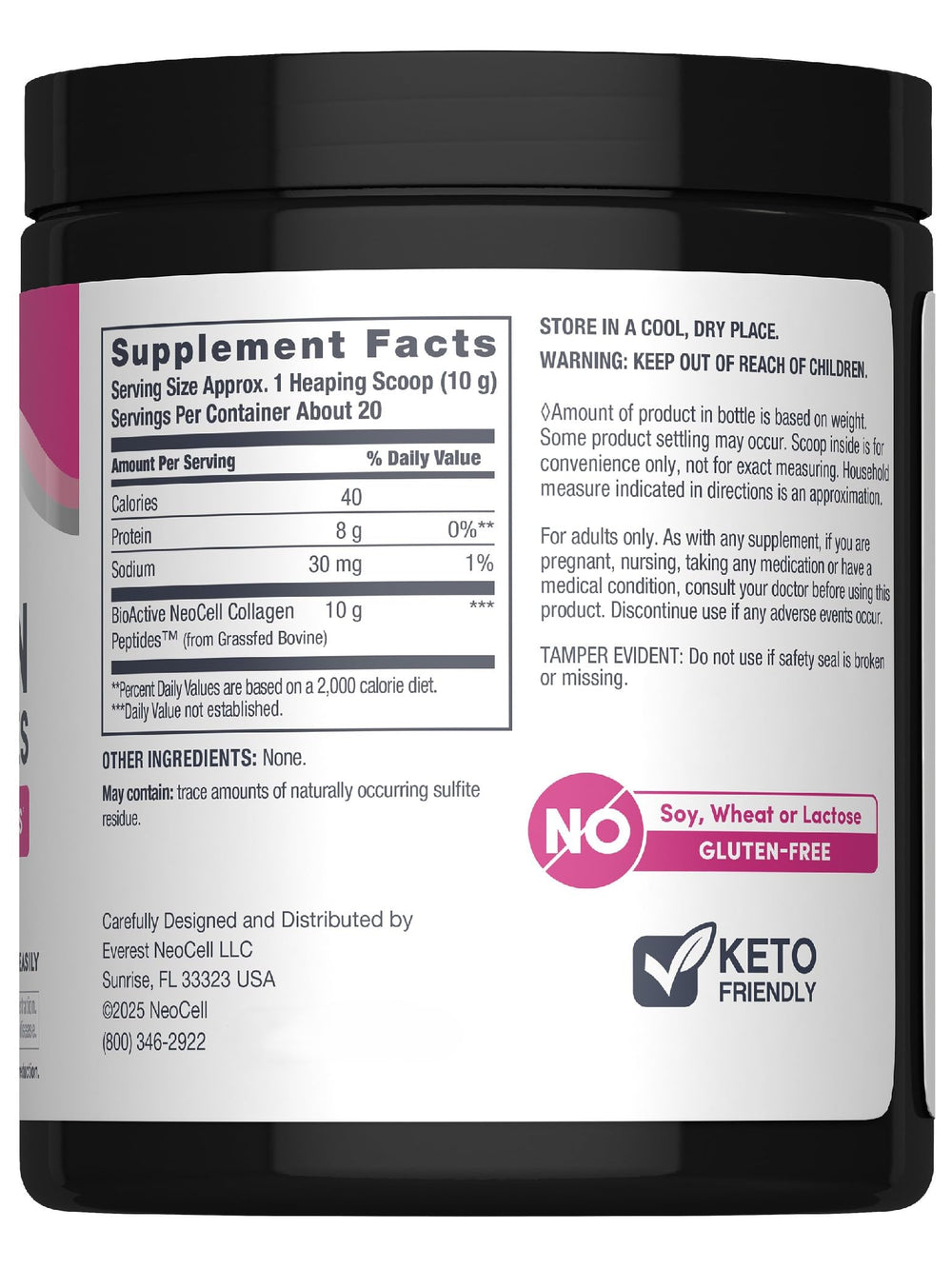 Back of label showing nutrition facts and certifications