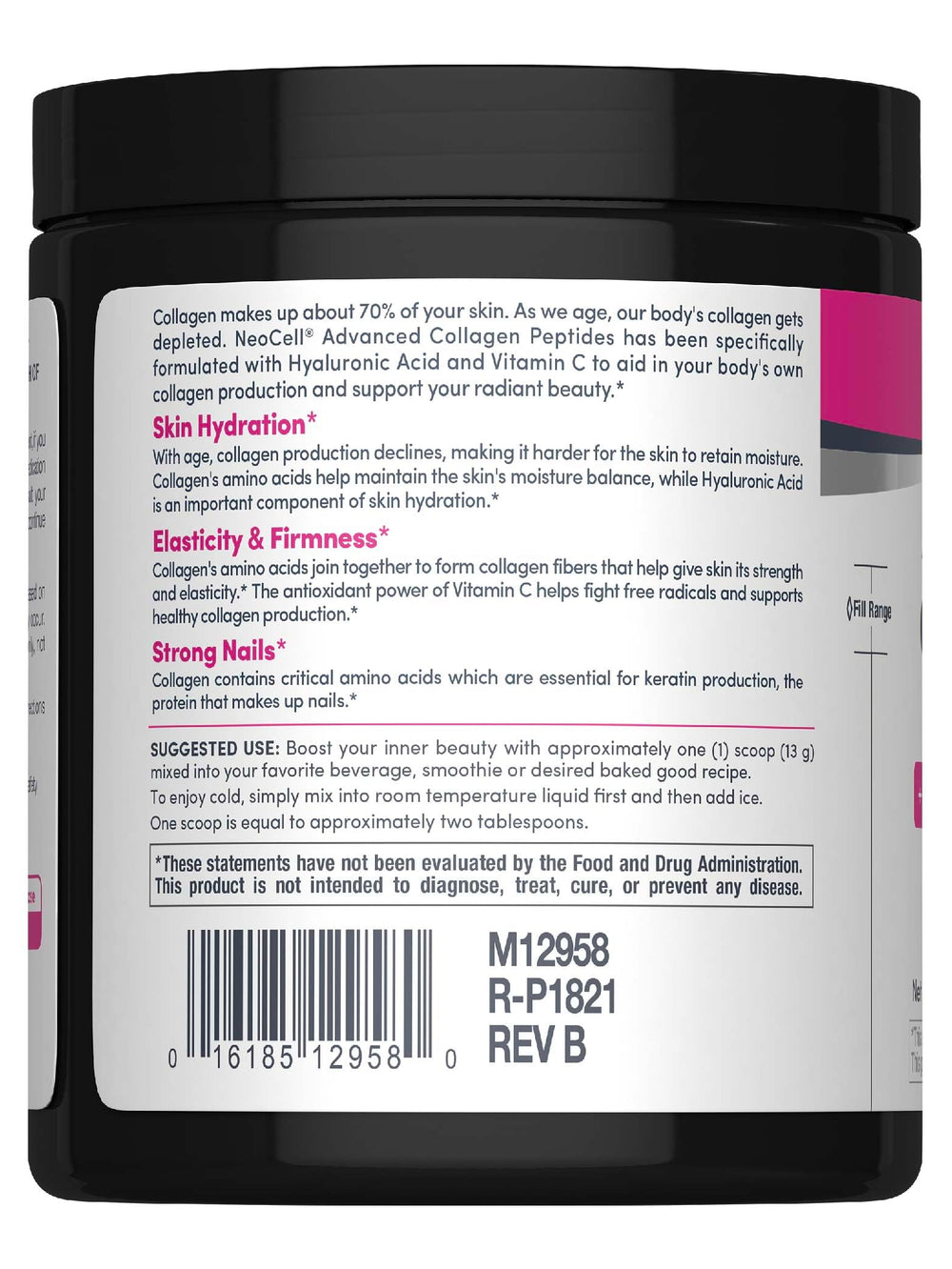 Collagen powder with hyaluronic acid and vitamin C ingredients