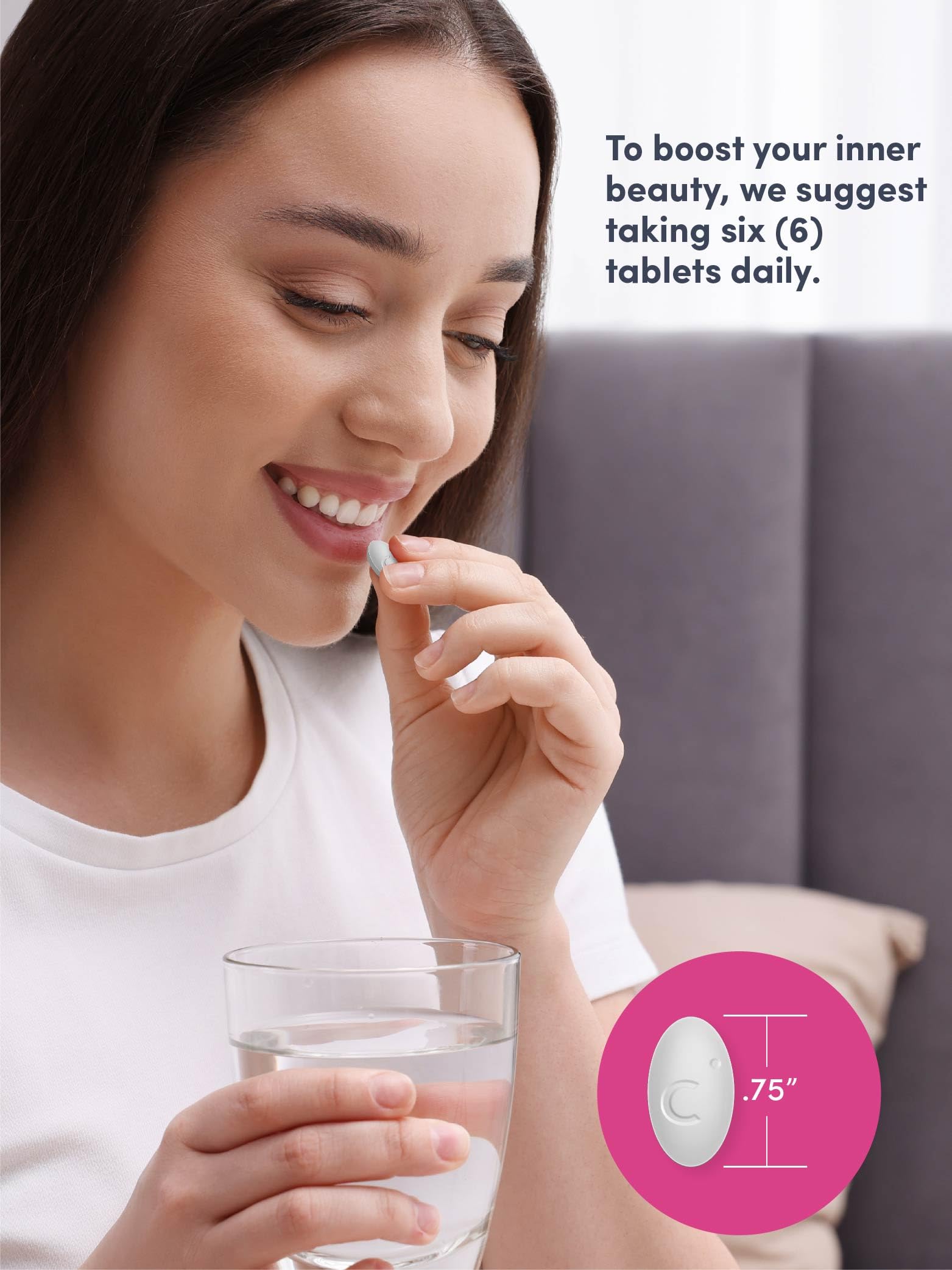 Serving guidance showing six tablets daily