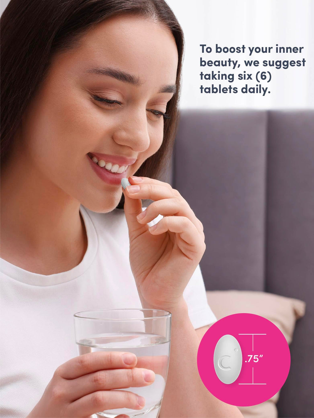 Serving guidance showing six tablets daily