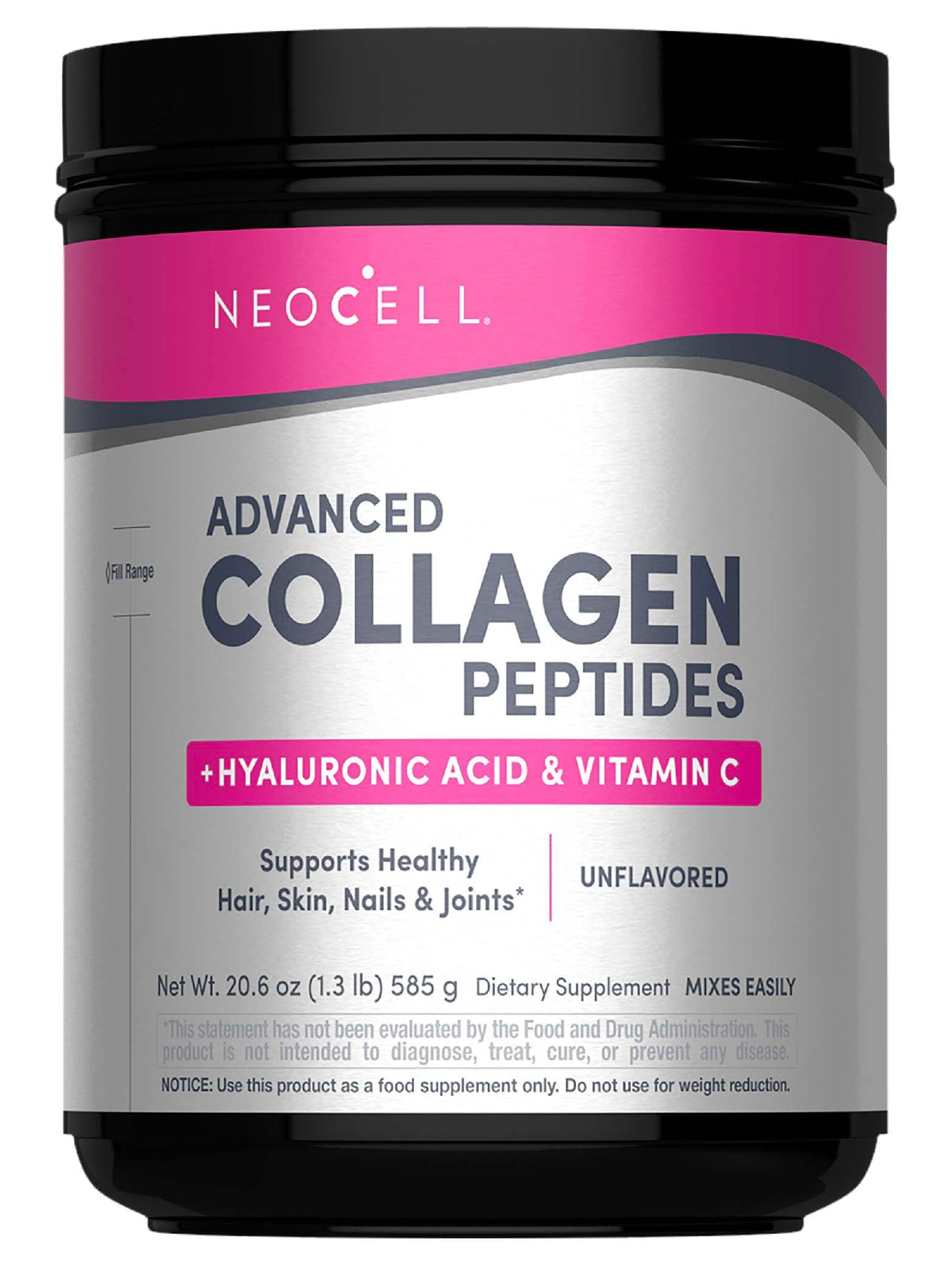 NeoCell Super Collagen Powder bottle label with Vitamin C and Hyaluronic Acid