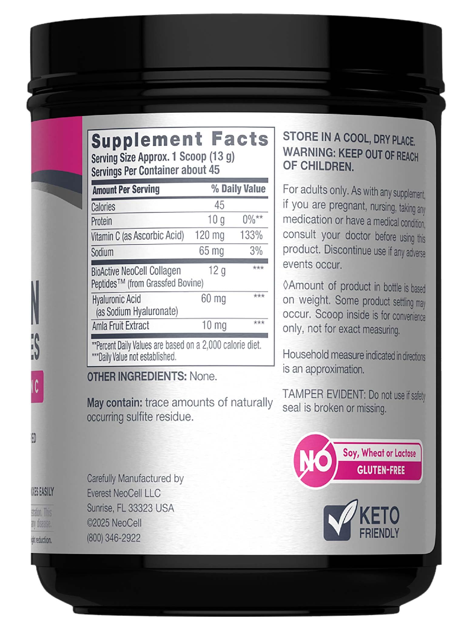 Close-up of collagen powder scoop showing 12 g per serving