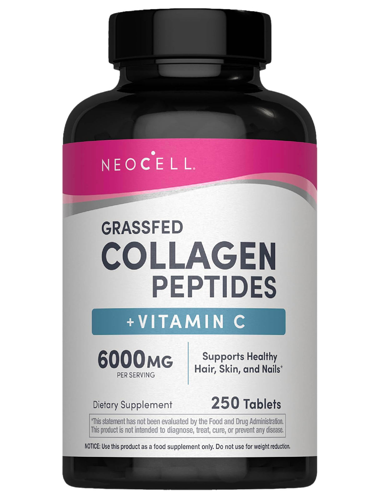 Bottle of NeoCell Super Collagen Type I & III with Vitamin C, 250 tablets