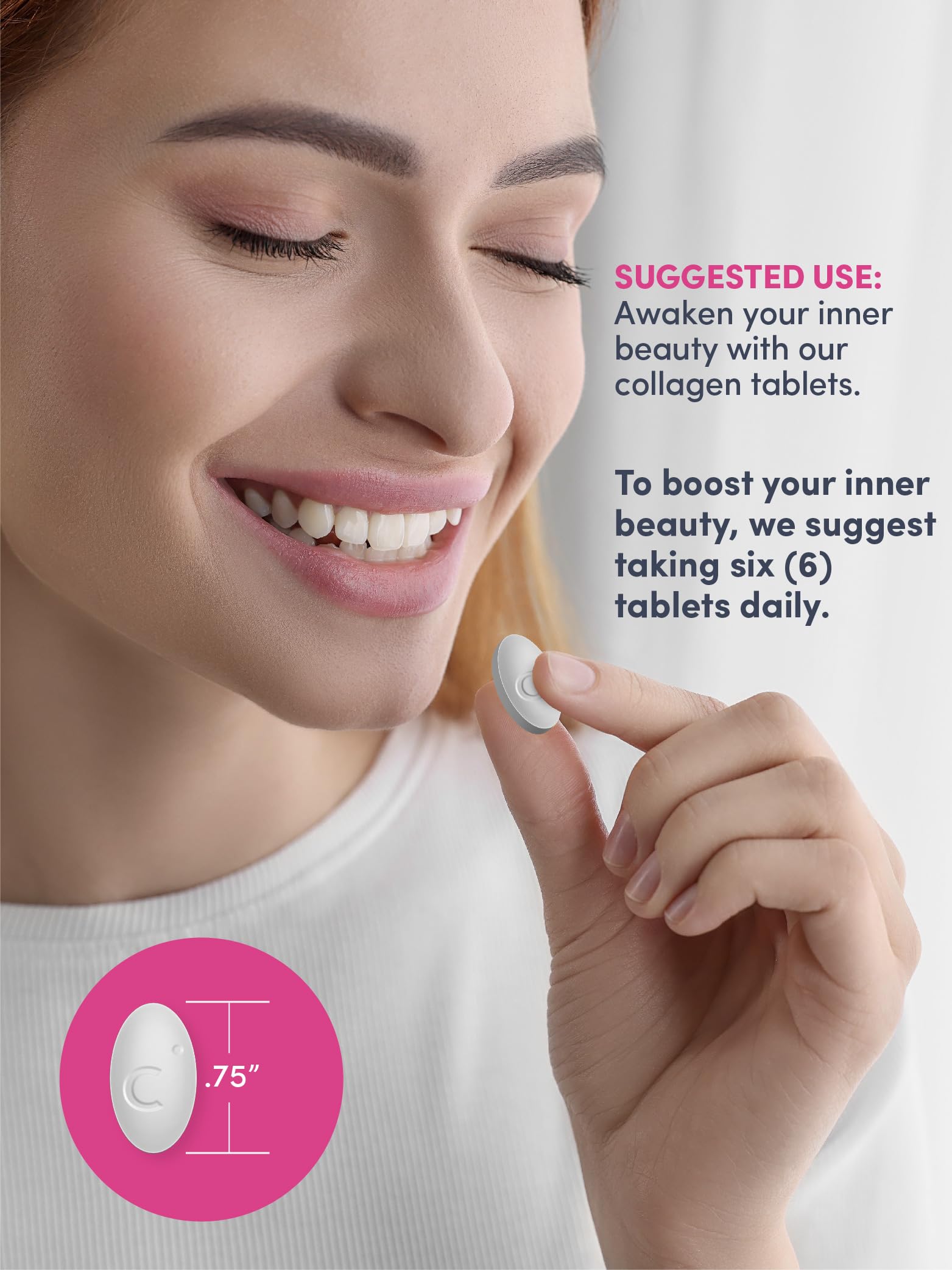 Graphic showing three tablets daily serving