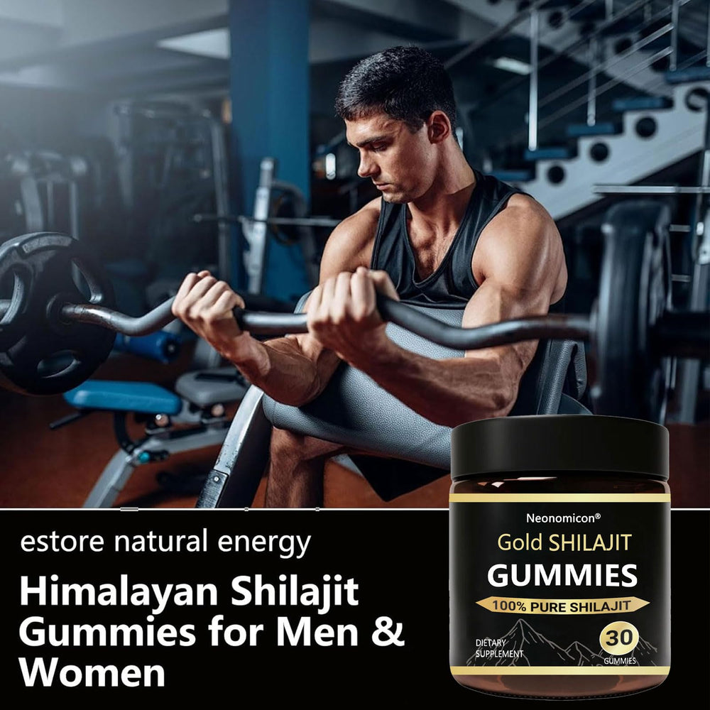 Close-up of a 30-count bottle of Neonomicon Shilajit Gummies