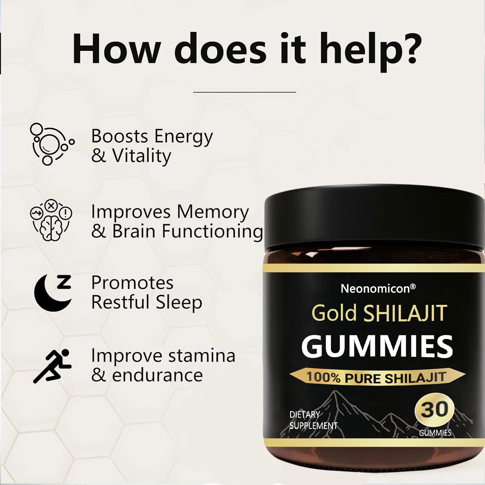 Close-up of ingredients including Himalayan shilajit and natural extracts