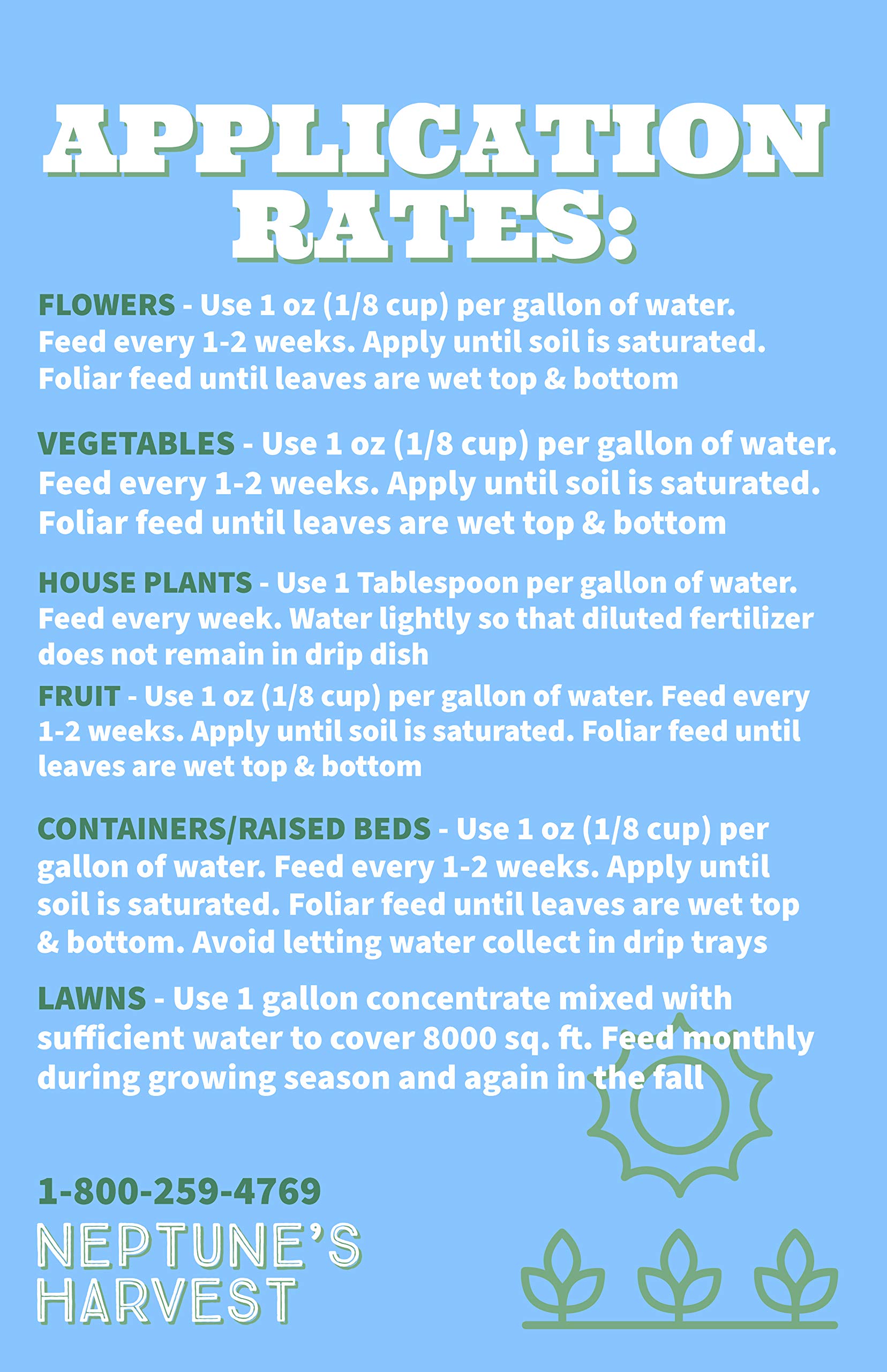 Neptune's Harvest label on fertilizer packaging highlighting the 2-3-1 formula and bloom benefits.