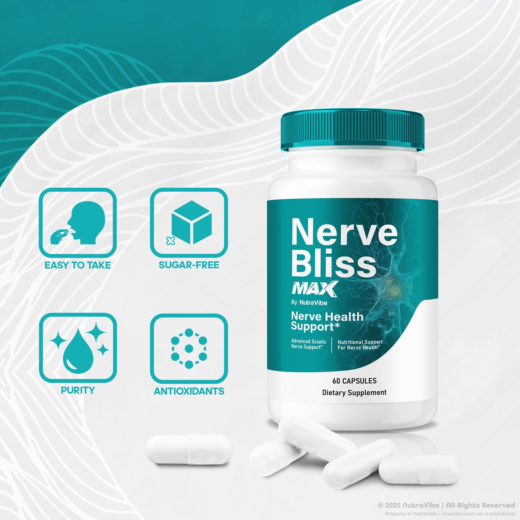 Nerve health support icons featuring Nerve Bliss Max