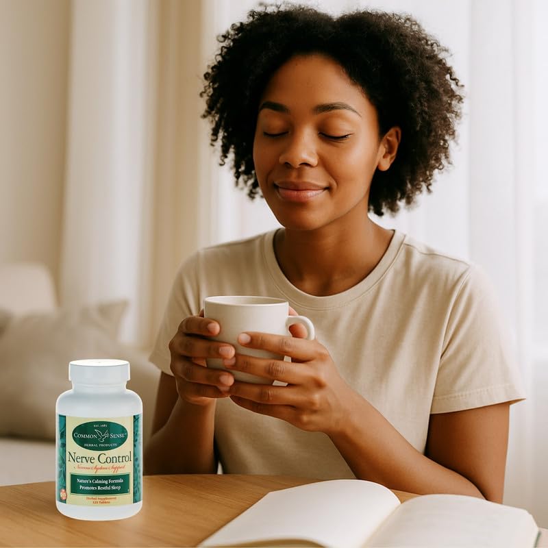 Nerve Control bottle placed on a bedside table