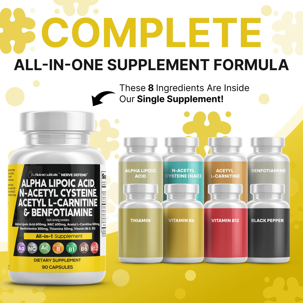 Nerve Defend bottle close-up showing 90 capsules and Made in USA label