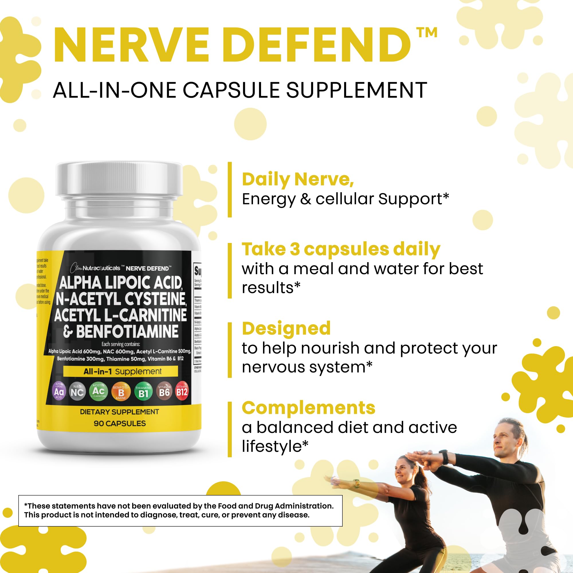 Side view of Nerve Defend bottle highlighting label