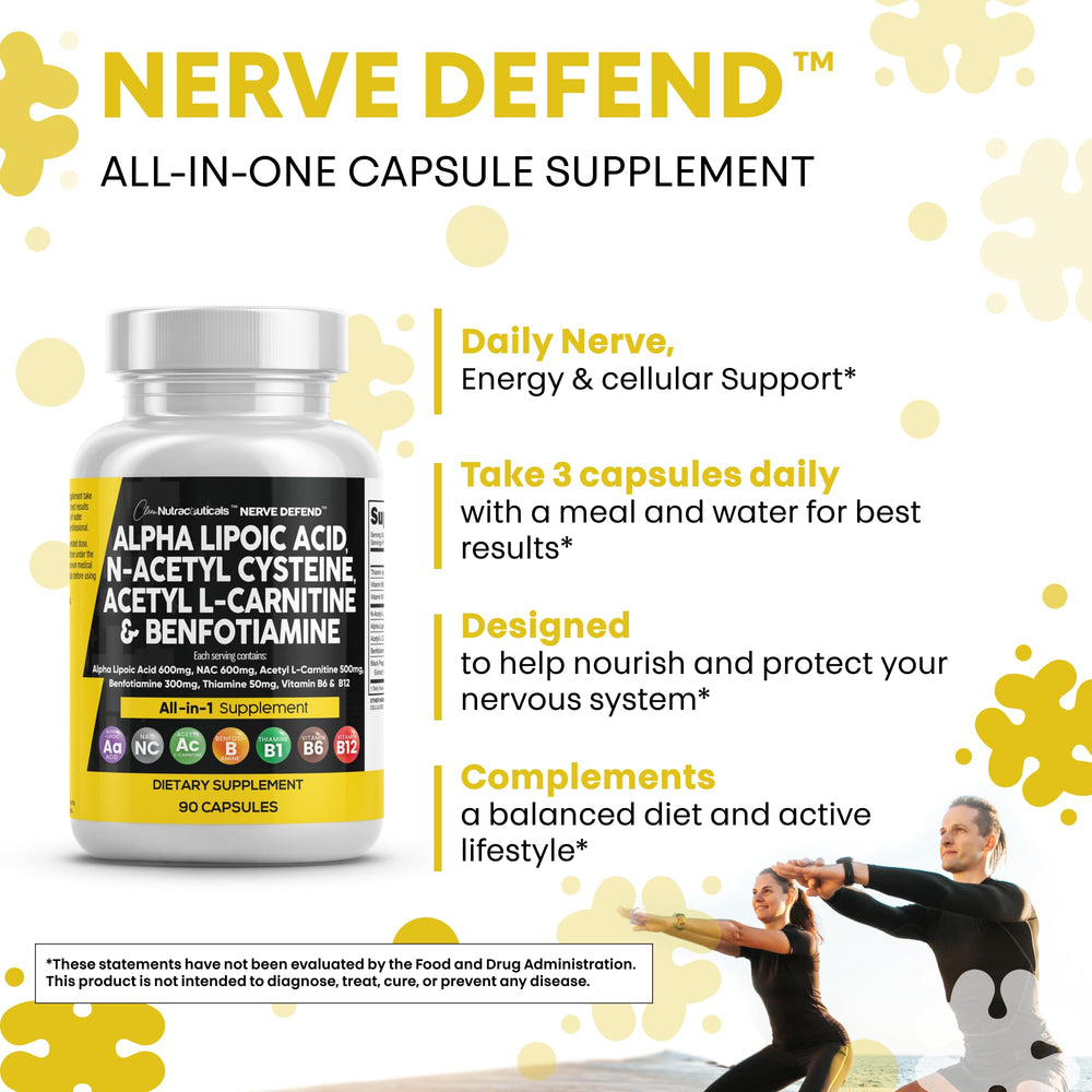 Side view of Nerve Defend bottle highlighting label