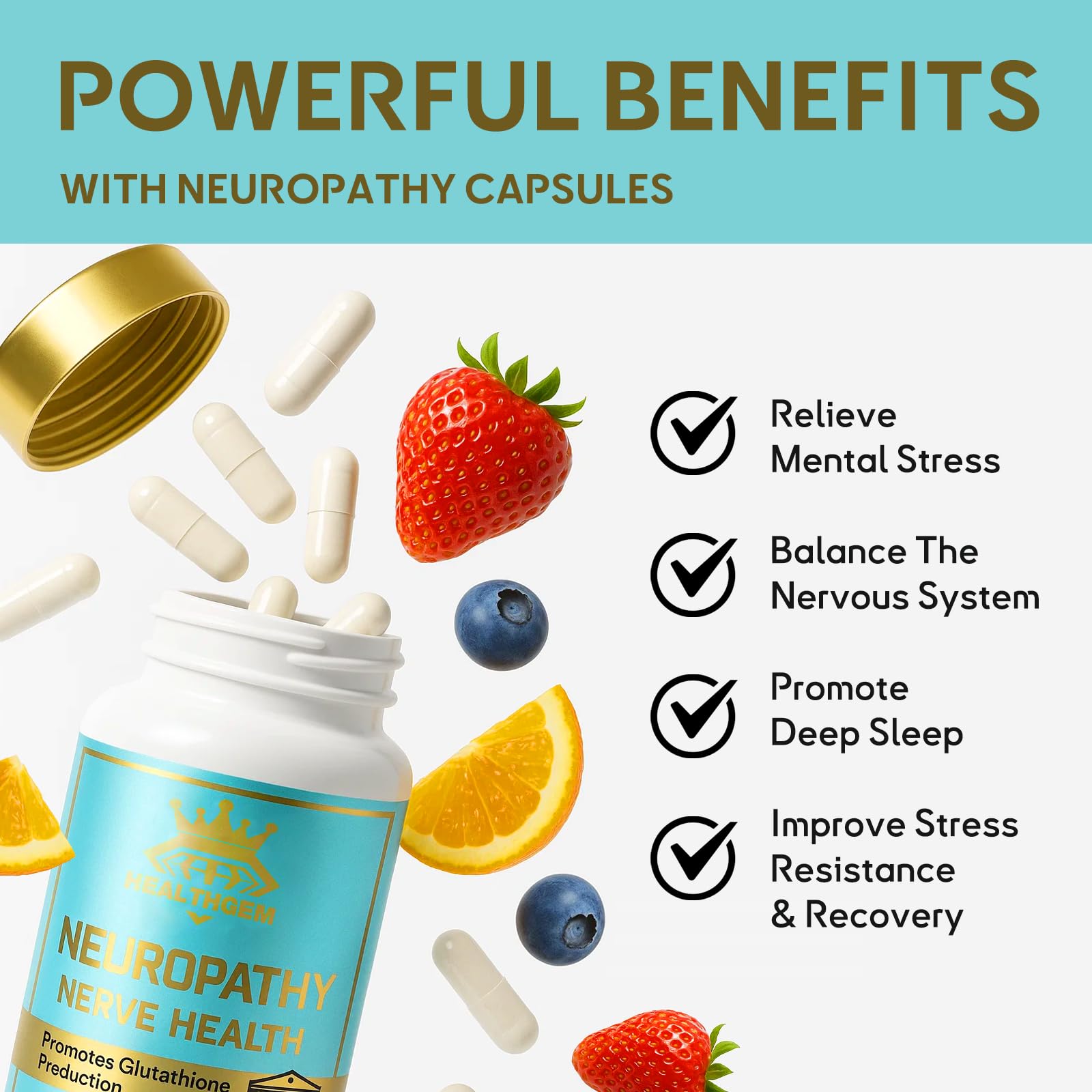 Ingredients include alpha-lipoic acid and B vitamins for nerve health