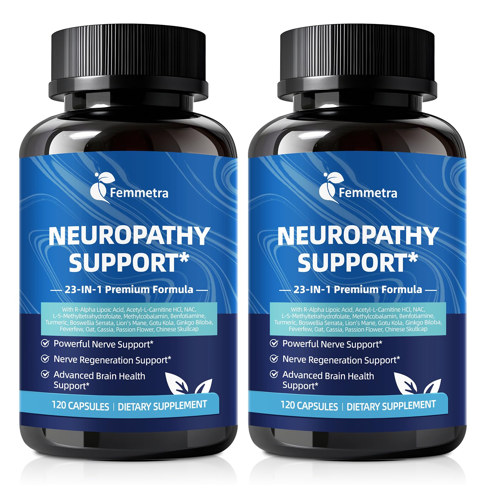 Front view of Femmetra Neuropathy Support bottle