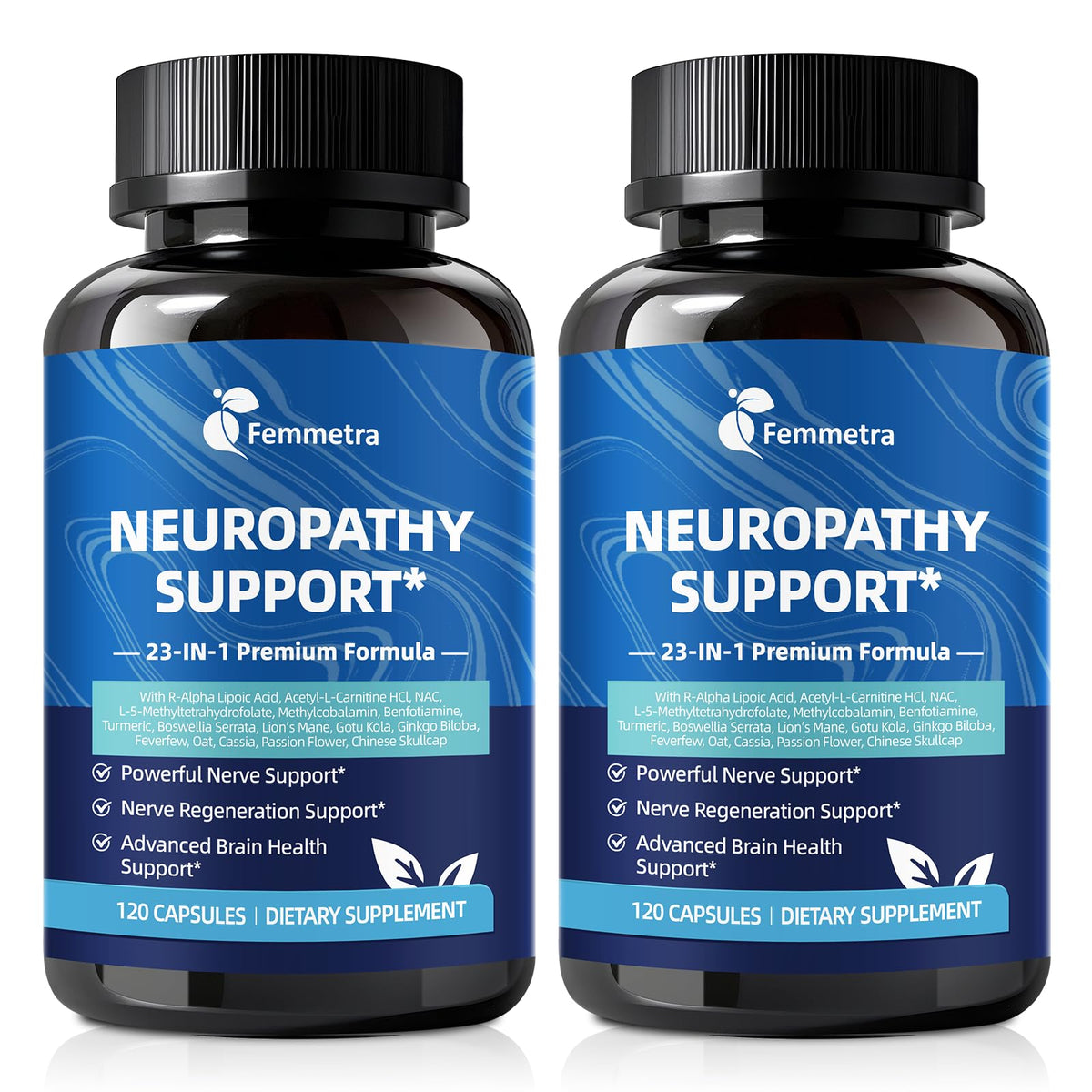 Front view of Femmetra Neuropathy Support bottle