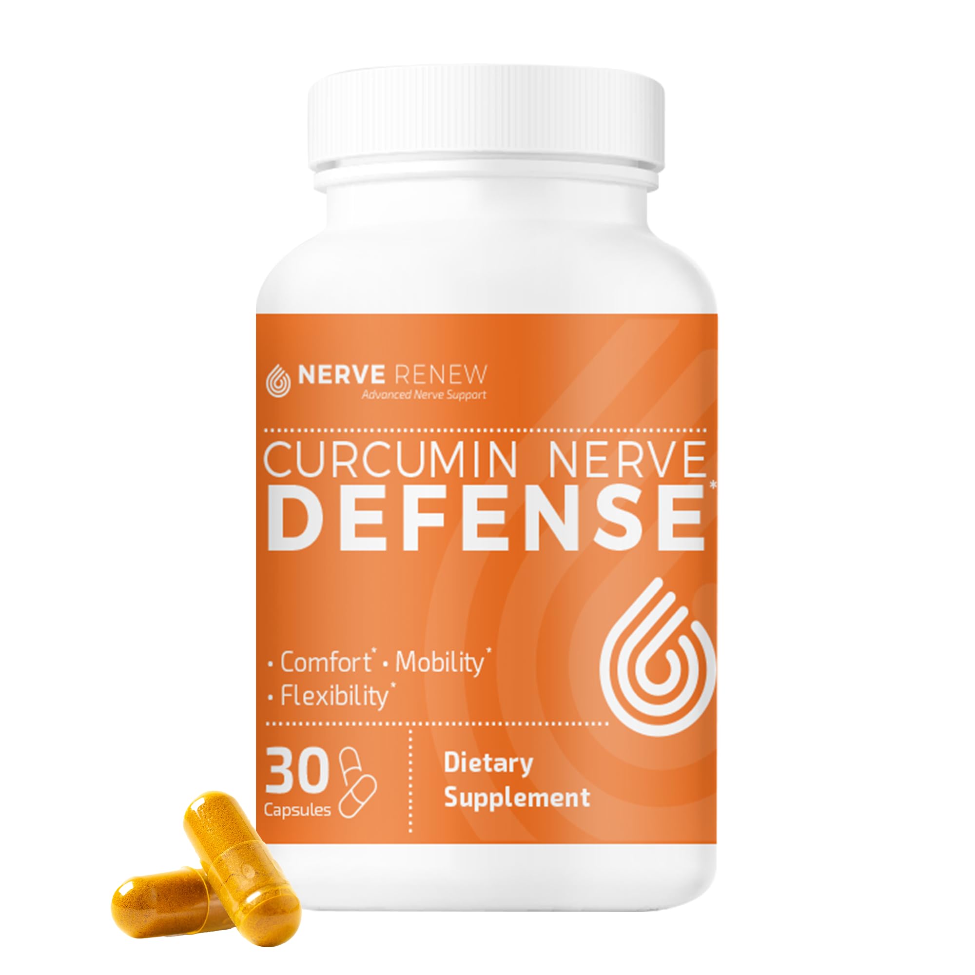 NERVE RENEW Curcumin Nerve Defense bottle and label on white background