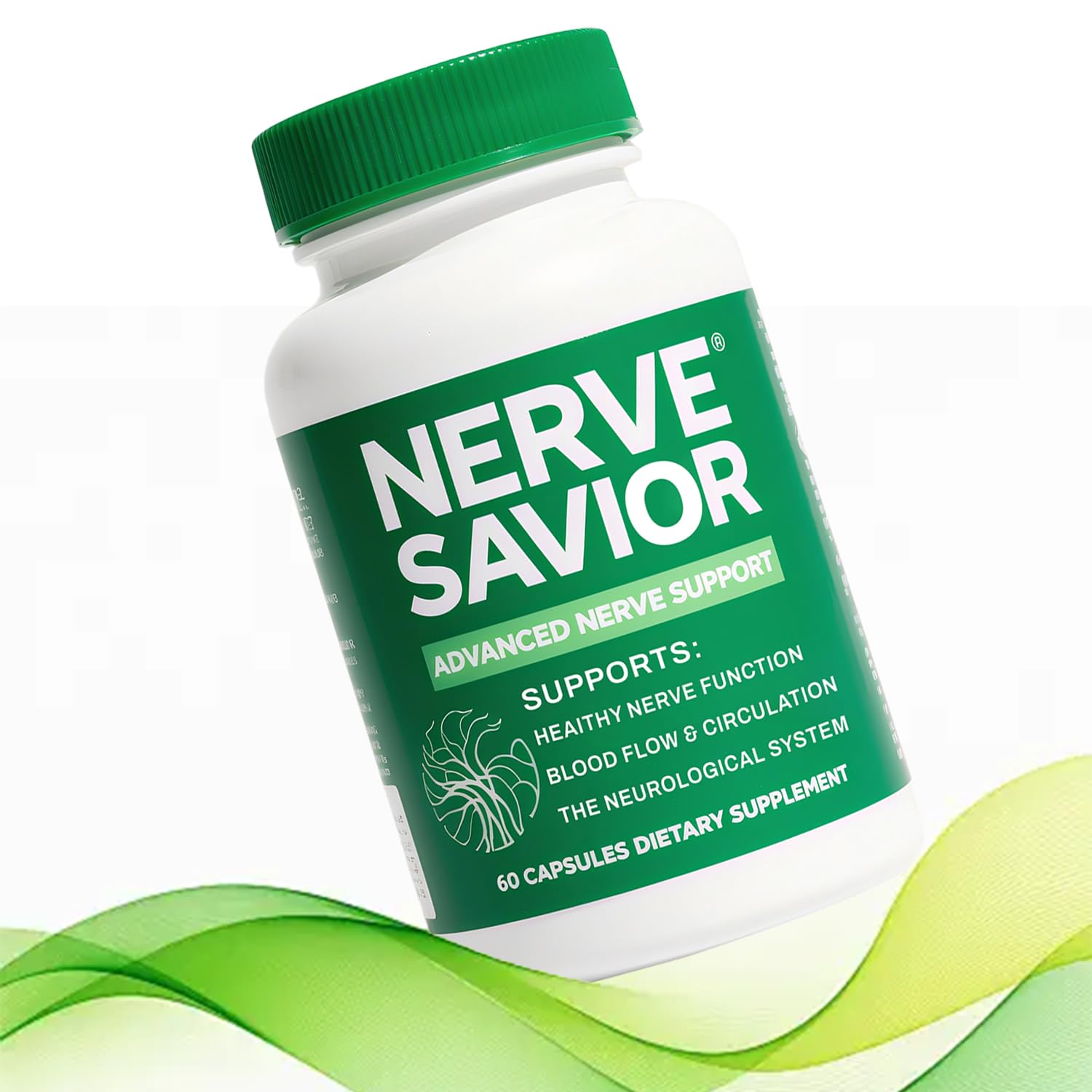 Nerve Savior bottle-front highlights daily nerve support and easy supplementation.