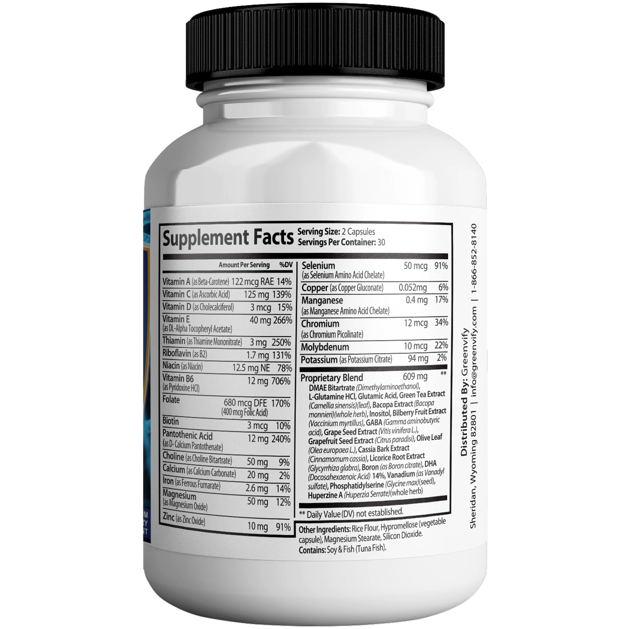 Nerve Shield Plus Pro ingredient label detailing vitamins, minerals, and herbal ingredients