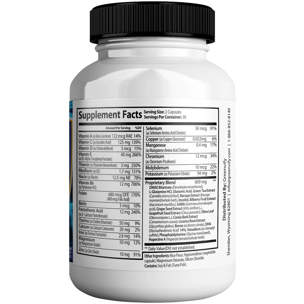 Nerve Shield Plus Pro ingredient label detailing vitamins, minerals, and herbal ingredients