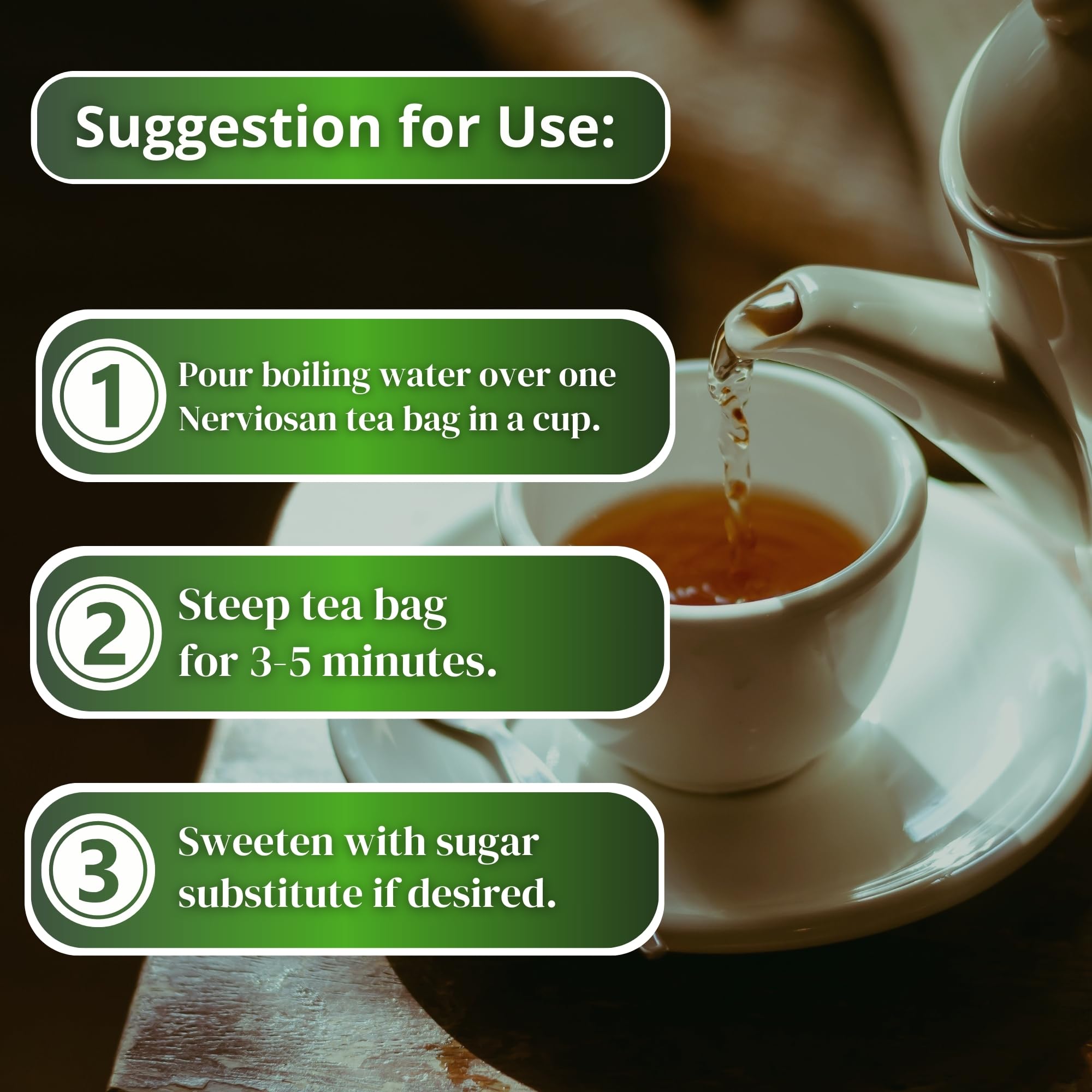 Lifestyle image of Nerviosan tea with Peruvian backdrop