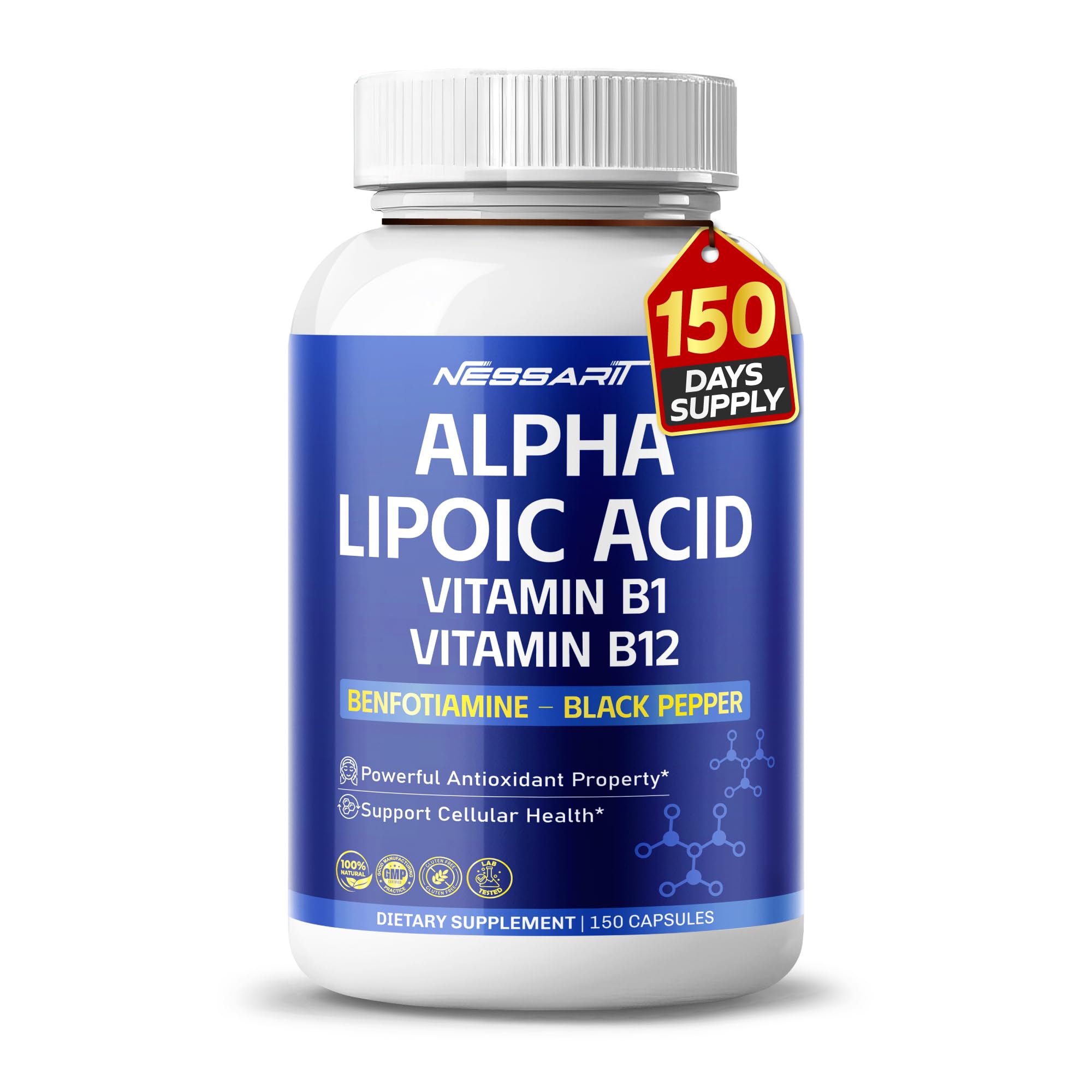 Nessarit Alpha Lipoic Acid bottle – front view with label