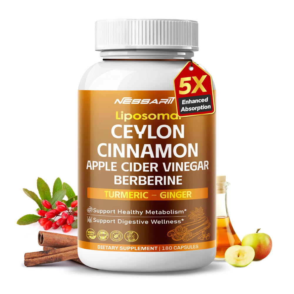 Nessarit bottle label featuring Ceylon Cinnamon, Apple Cider Vinegar, Berberine, Turmeric and Ginger