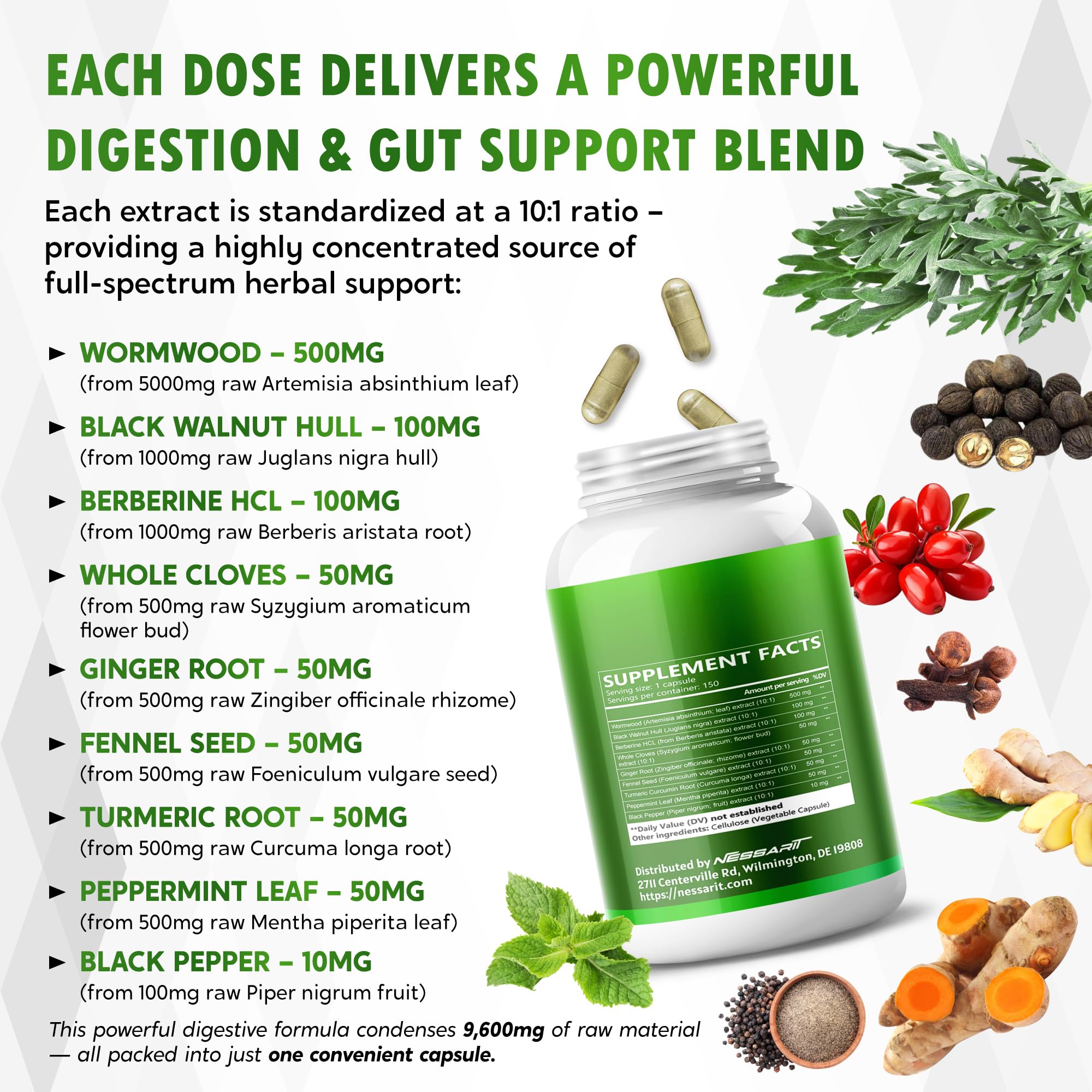 Herbal blend including Wormwood, Black Walnut Hull, Berberine