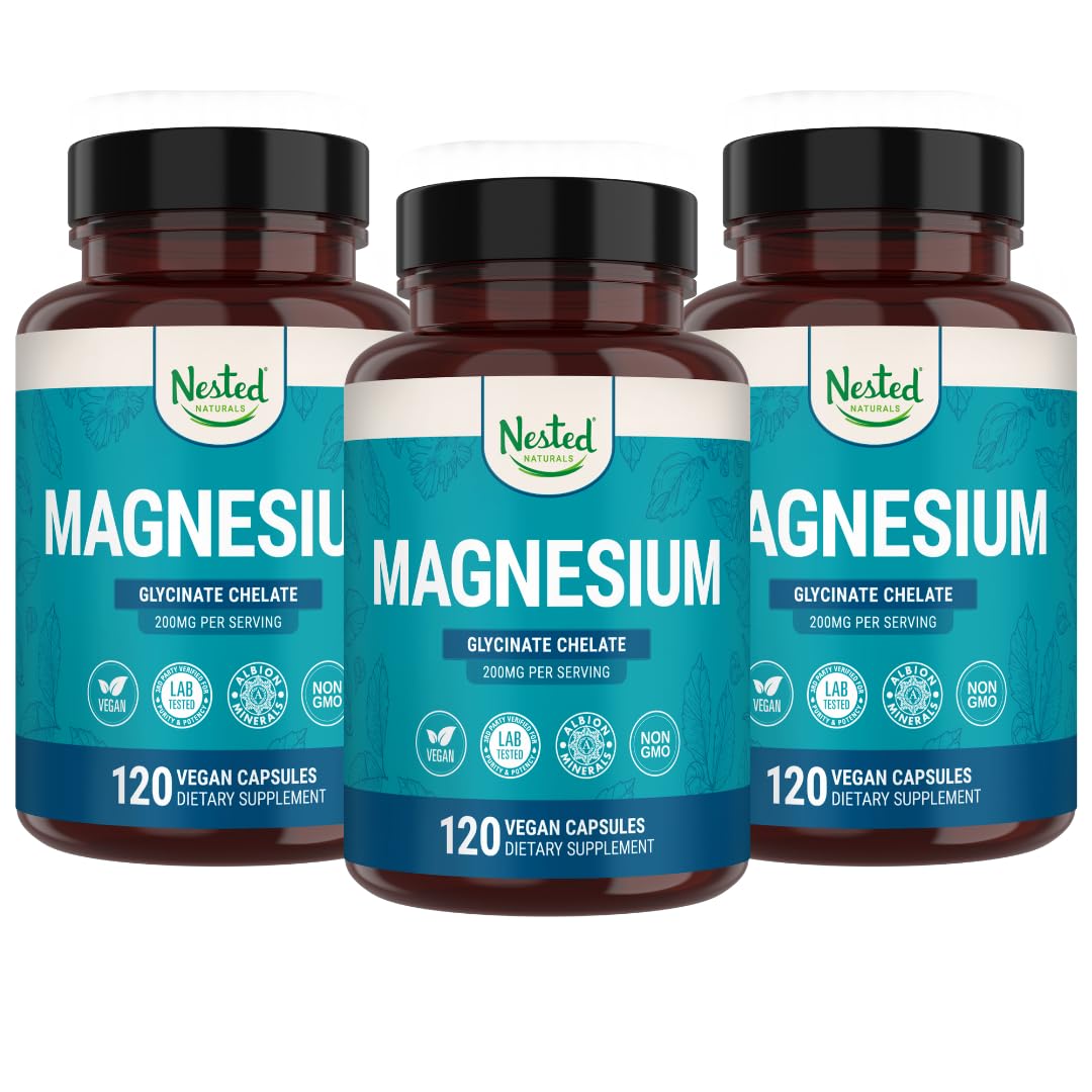 Nested Naturals Magnesium Glycinate Chelate 200 mg - 3-pack vegan capsules