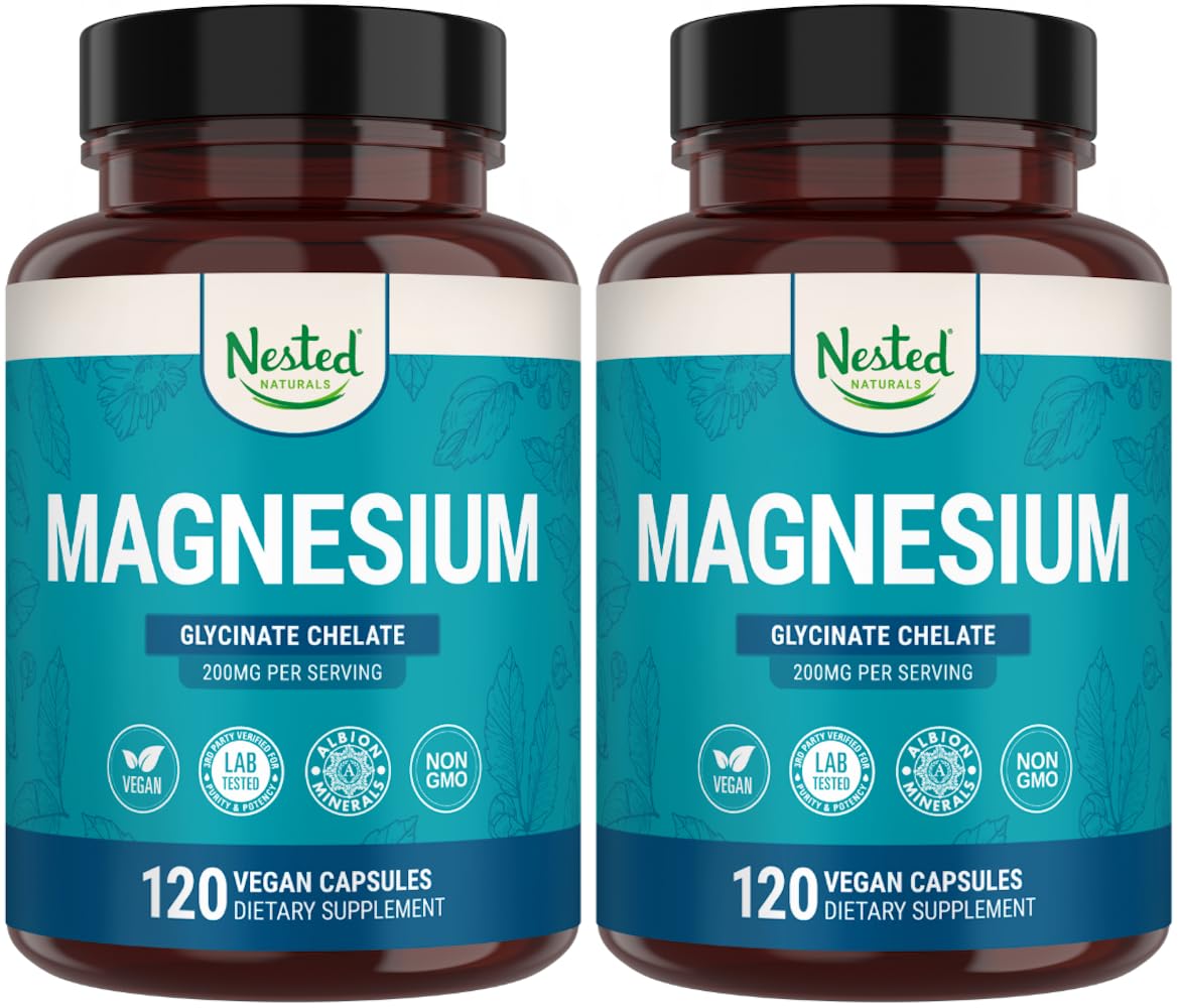 Bottle of Nested Naturals Magnesium Glycinate Chelate 200mg