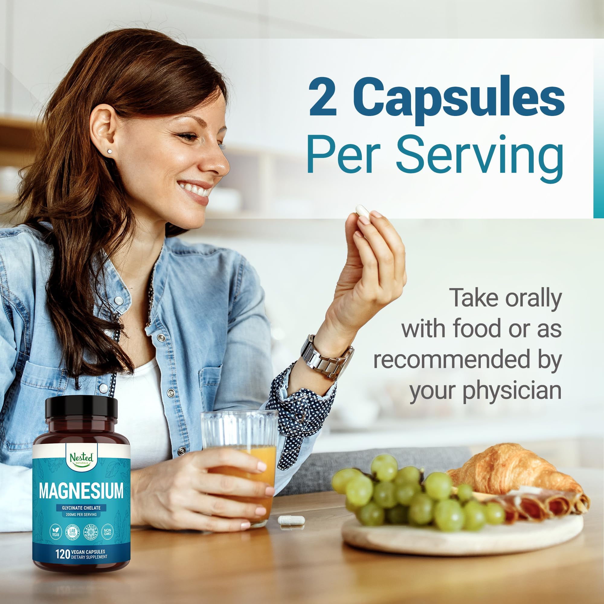 Vegan magnesium glycinate capsules from Nested Naturals