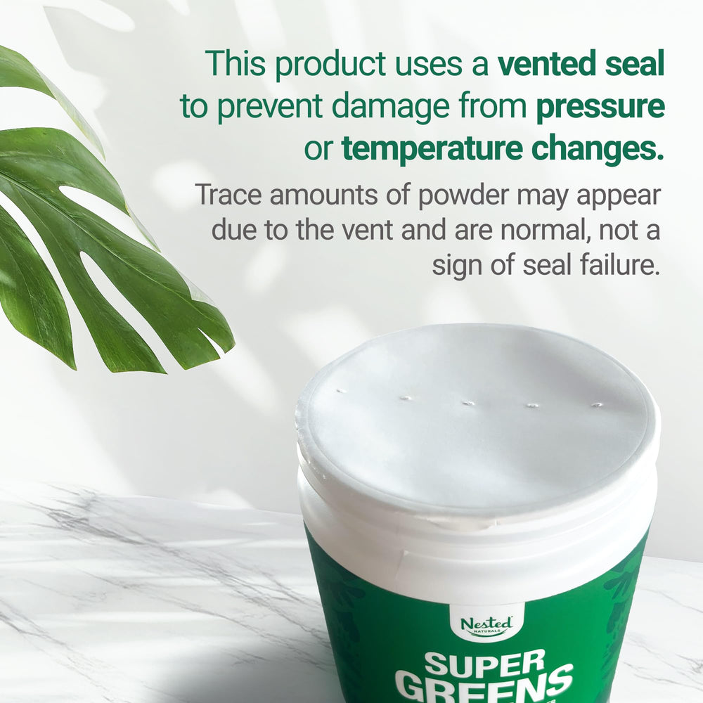 Packaging and scoop for Nested Naturals Super Greens Original flavor
