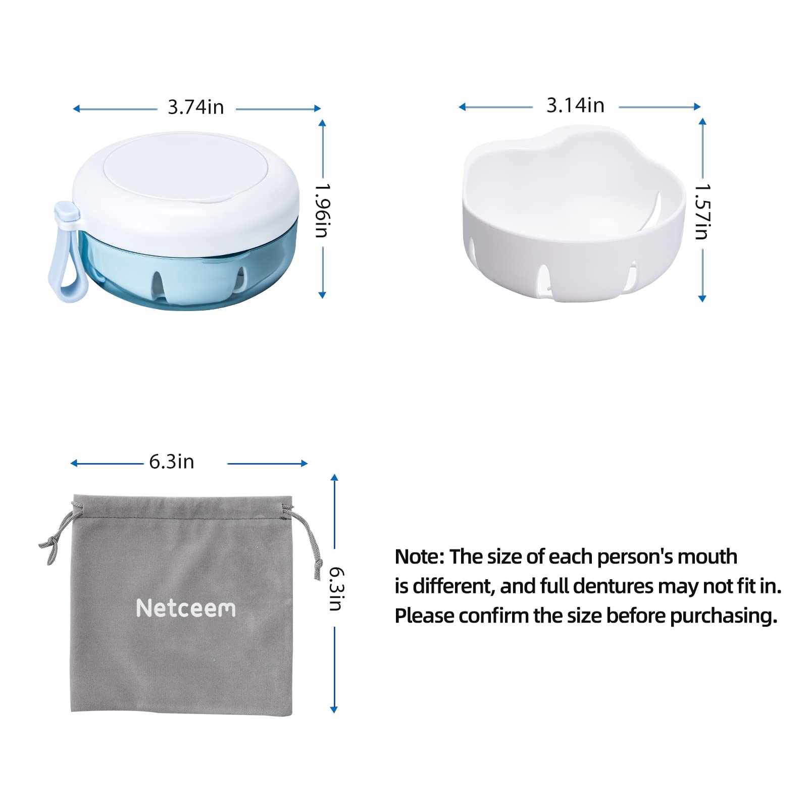Two-headed brush and additional cleaning tools for dentures