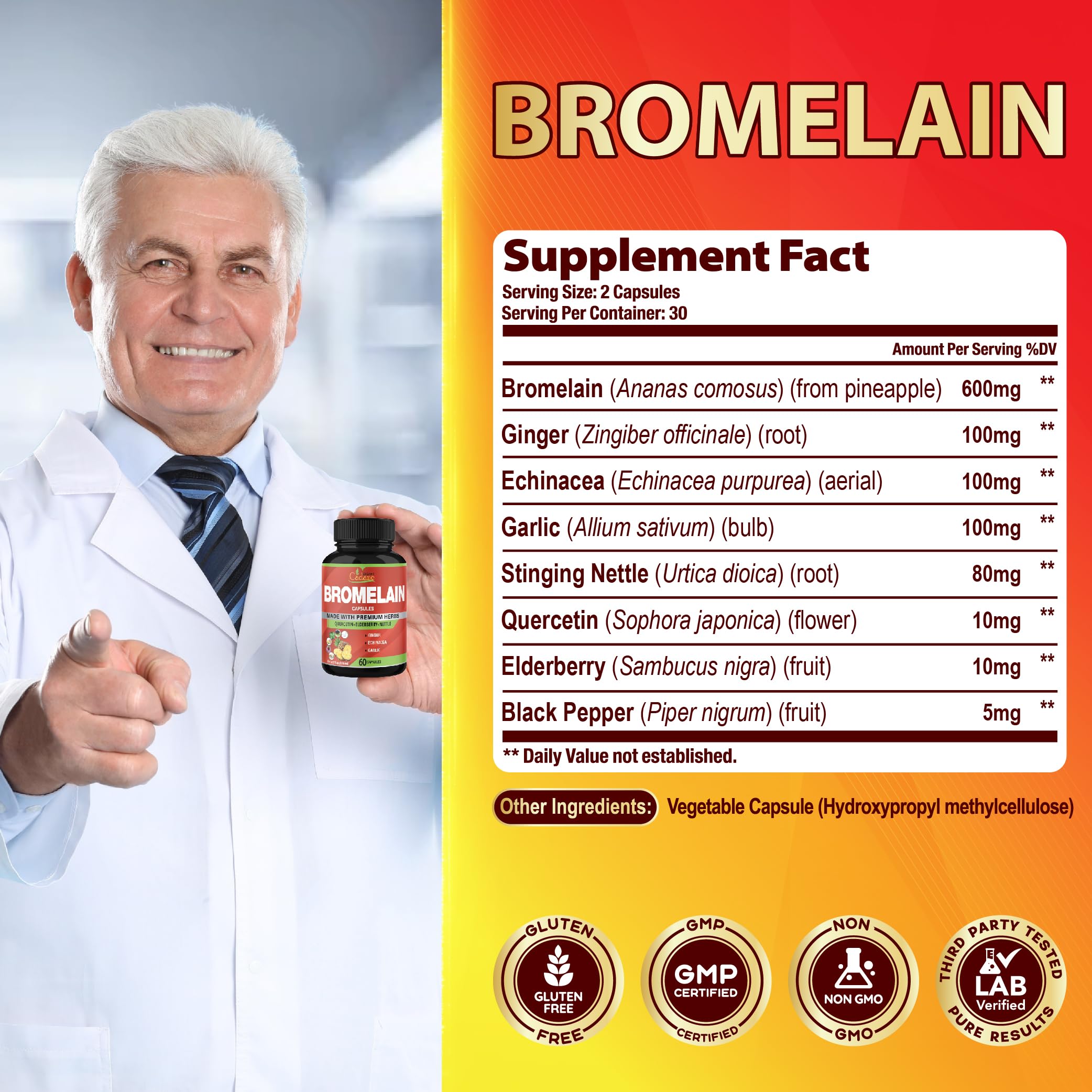 Capsules containing nettle, ginger, echinacea, garlic and black pepper