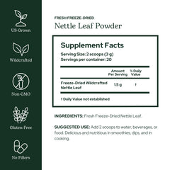 Close-up of nettle leaf powder indicating fine green powder for immune support.