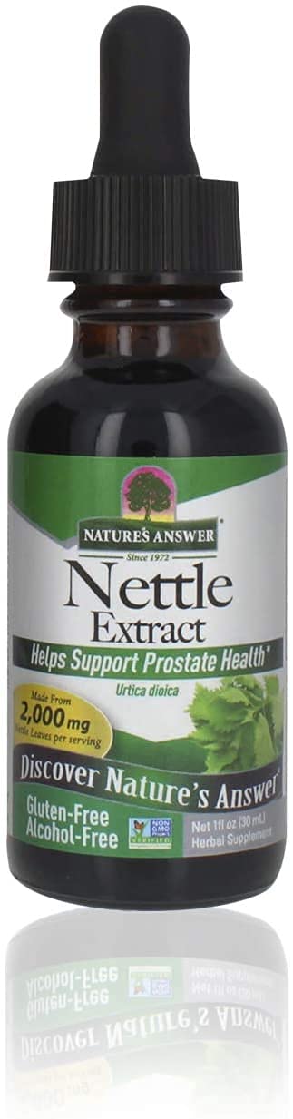 Bottle of Nature's Answer Nettle Leaf 1oz Extract showing 2000 mg per serving, alcohol-free.