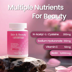 Illustration of NAC, Vitamin C, Biotin and Sodium Hyaluronate ingredients