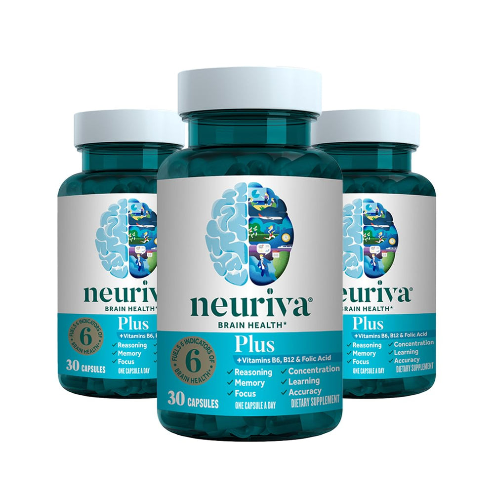 NEURIVA Plus bottle and capsules on a neutral background
