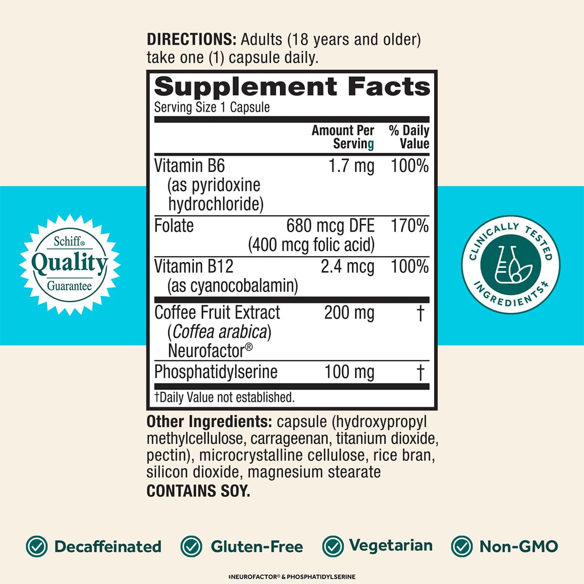 Ingredients label and nutrition facts for NEURIVA Plus