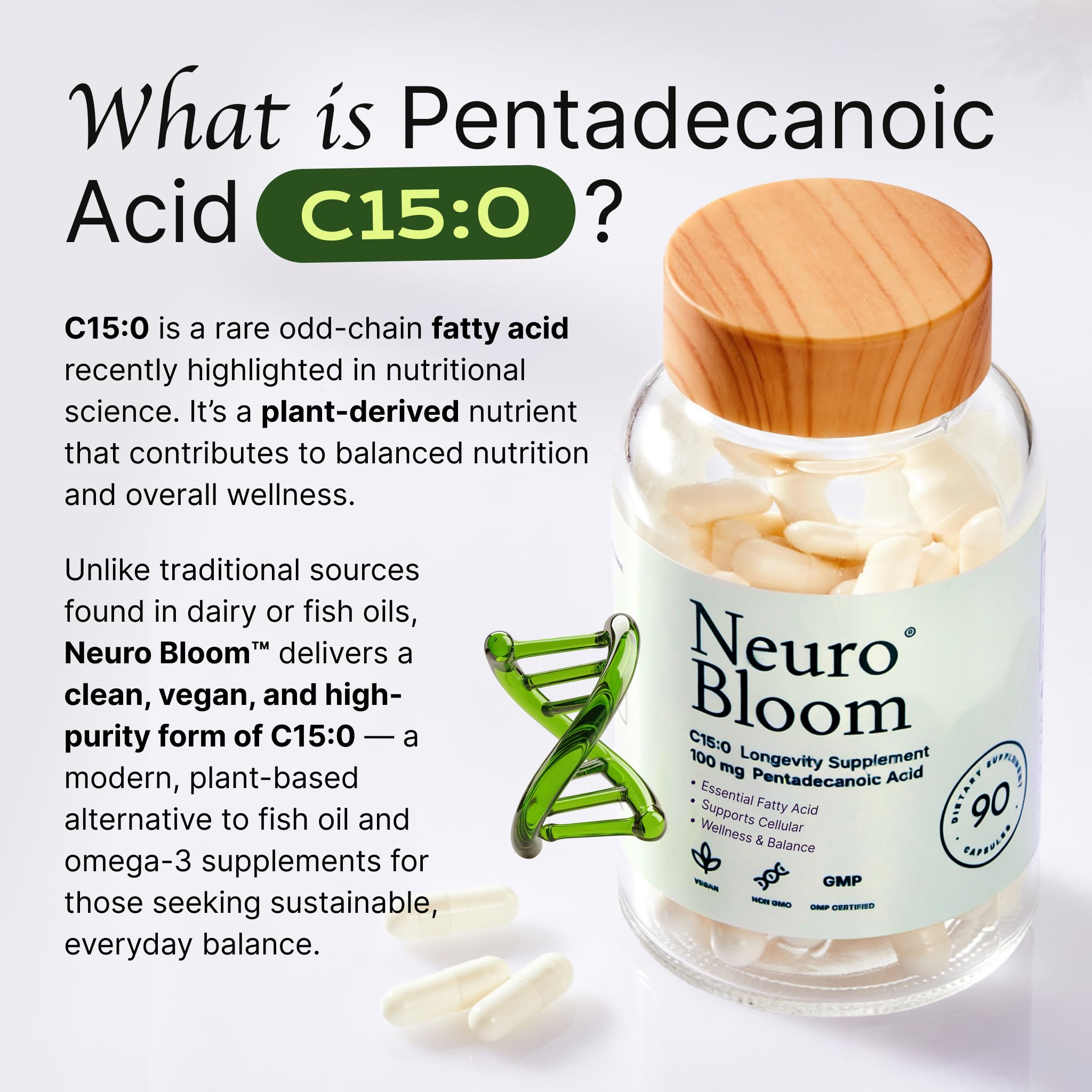 Plant-based essential fatty acids concept with Neuro Bloom branding