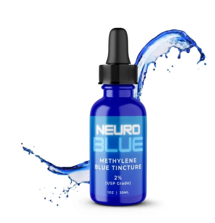 Neuro Blue 2% methylene blue tincture bottle with dropper for precise dosing and cognitive support.