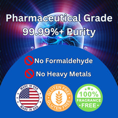 Product label highlighting USP-grade, GMP compliance, and USA-made production