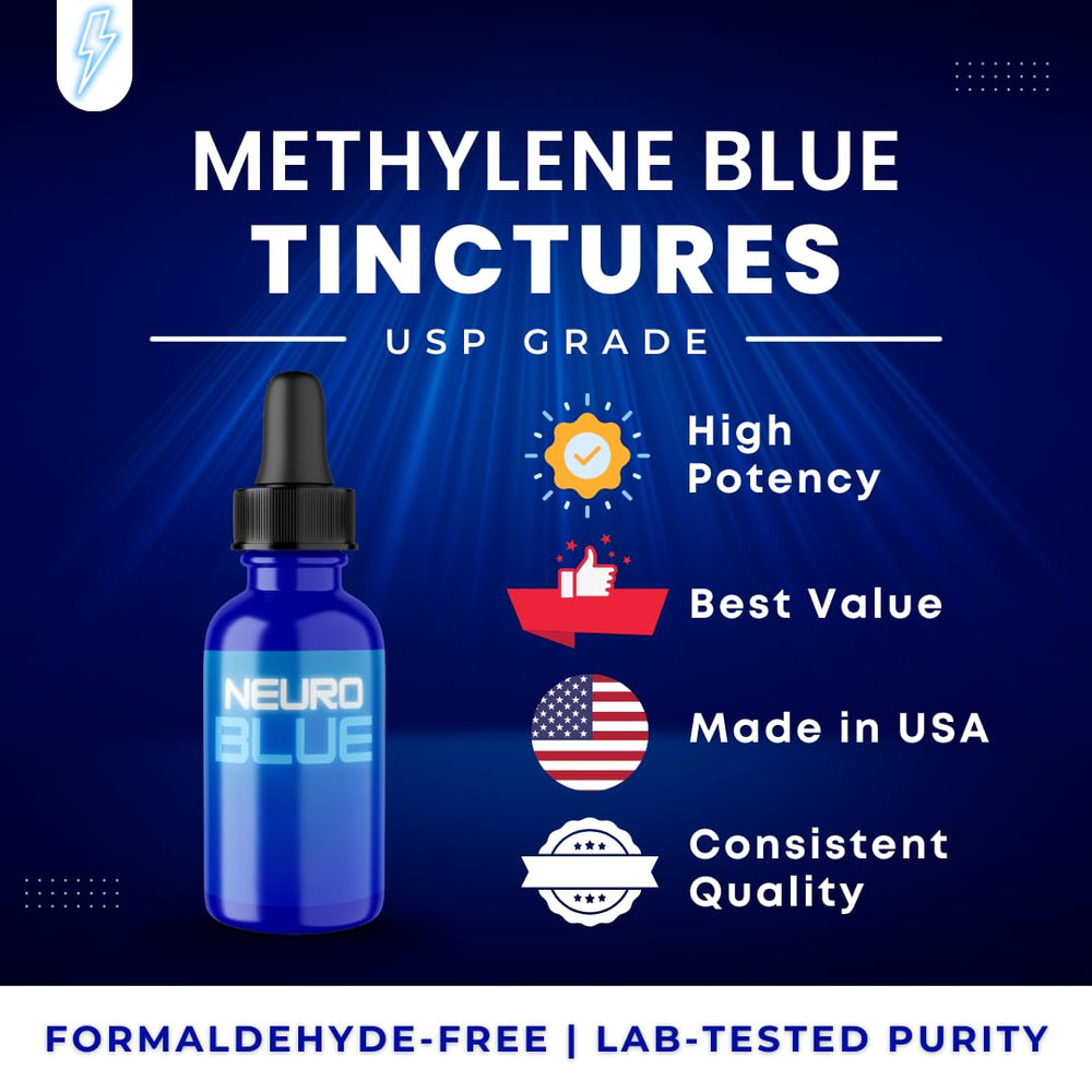 Neuro Blue label highlights USP-grade, formaldehyde-free formula.