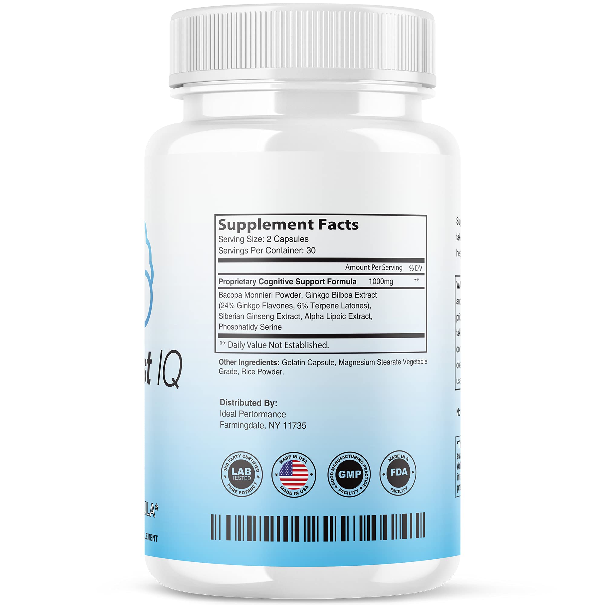 Front packaging and bottle of Neuro Boost IQ brain supplement