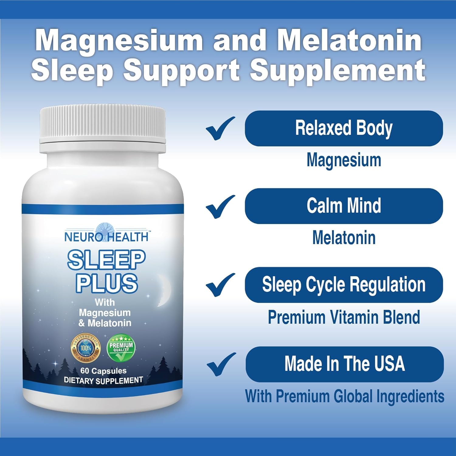 Sleep Plus packaging label showing Made in USA and GMP certification