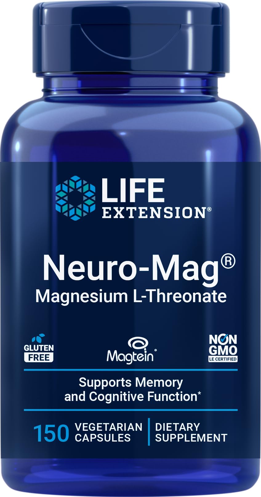 Front view of Life Extension Neuro-Mag Magnesium L-Threonate bottle